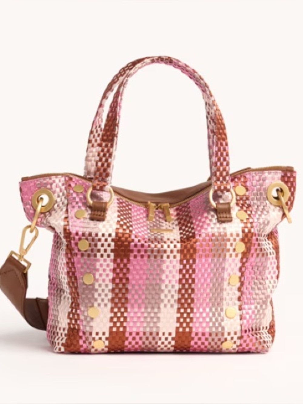 Hammitt Daniel Ribbon Weave Pink & Brown Tote Bag with Gold Accents RARE